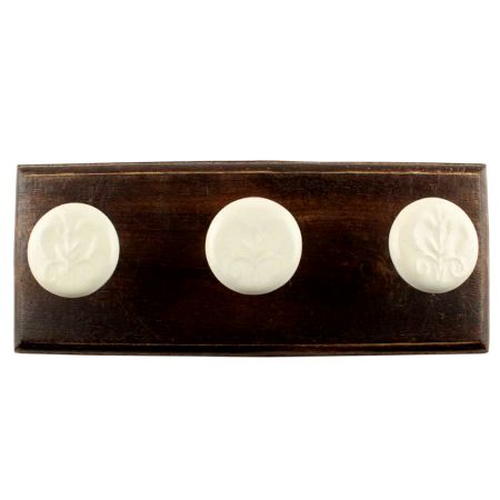 Cream Flower Ceramic Wooden Hook